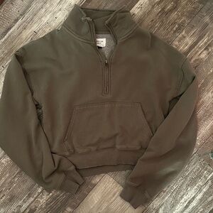 American Eagle Outfitters Olive Half-Zip Sweatshirt